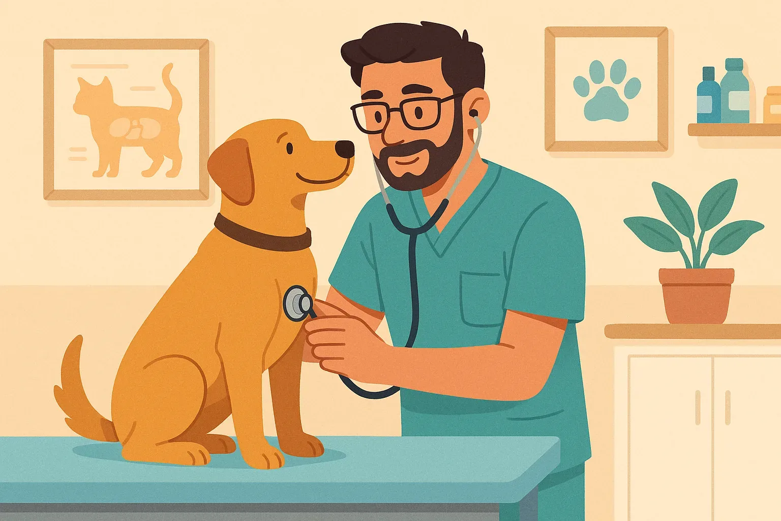 Veterinario tratando a un perro en consulta